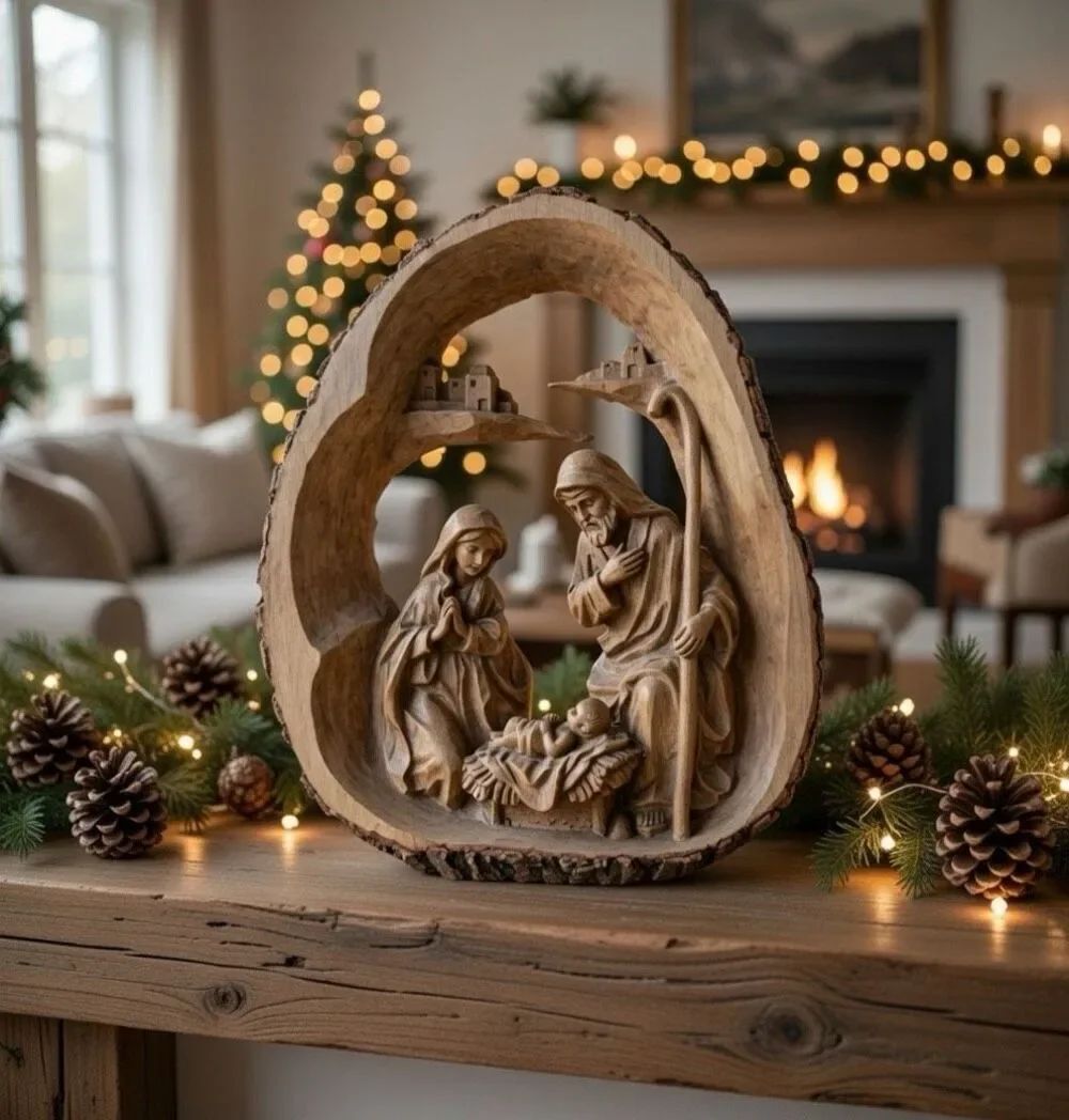 Ganz Log Nativity Figurine Christmas Decoration, Brown, 11""